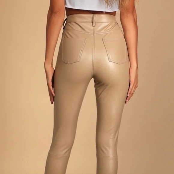 7 for All Mankind Skinny Faux Leather Pants Camel Size M NWT - Picture 2 of 11